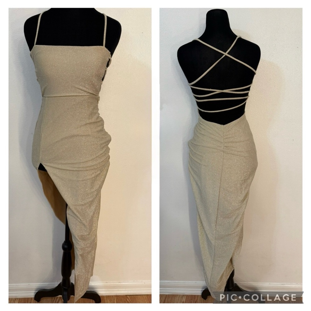 Tan Ruched Bodycon Dress with Spaghetti Straps